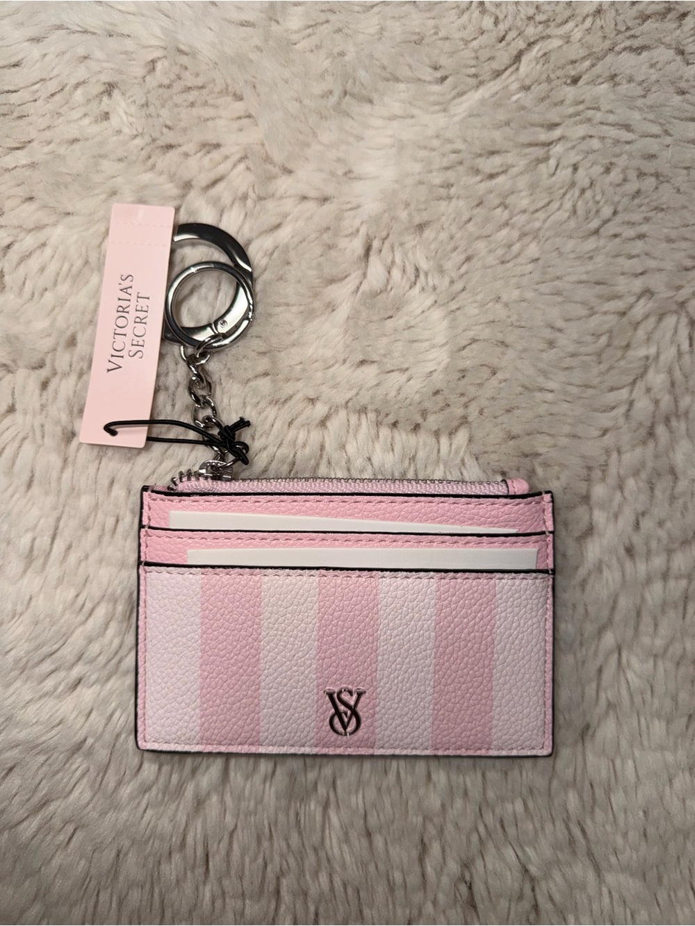 Victoria's Secret Pink & White Stripe Card Holder with Keyring